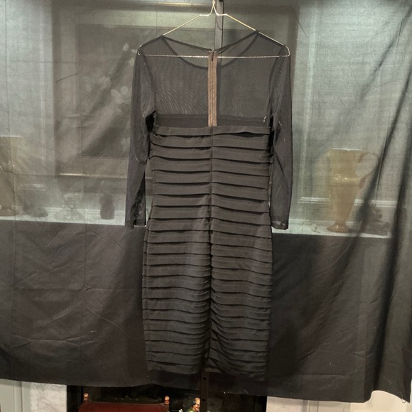 Tadashi Collection Black Sheer Mesh Striped Bodycon Dress XS - Picture 2 of 8